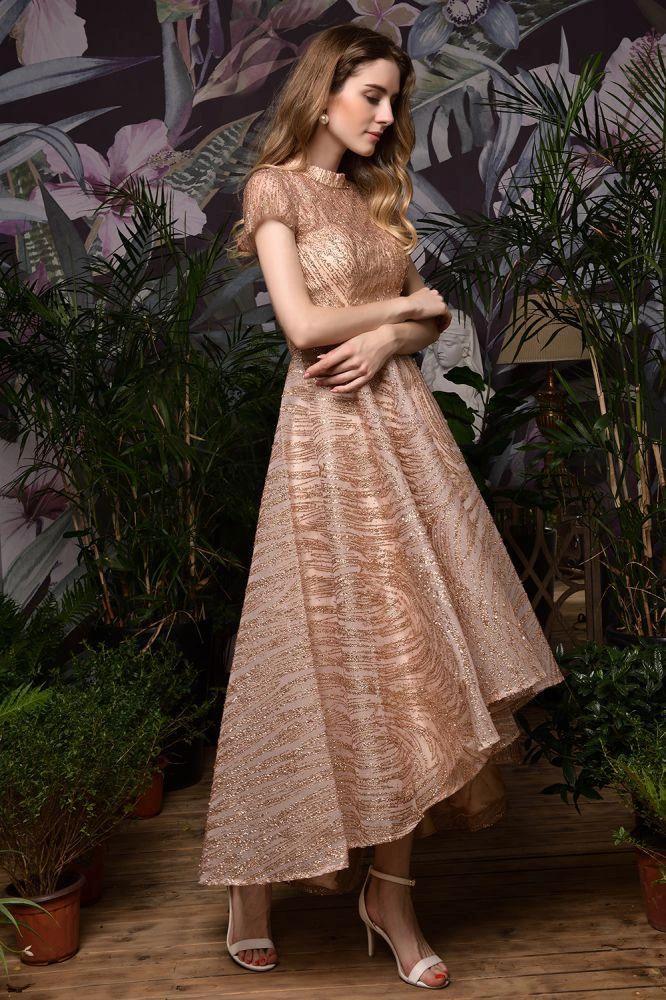 Short Sleeves Sequins Beading Hi-Lo Cocktail Dress - Image 3