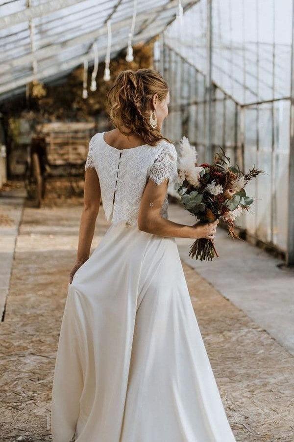 Short Sleeves Two-Piece Wedding Dresses with Lace Separates WD601 - Image 2