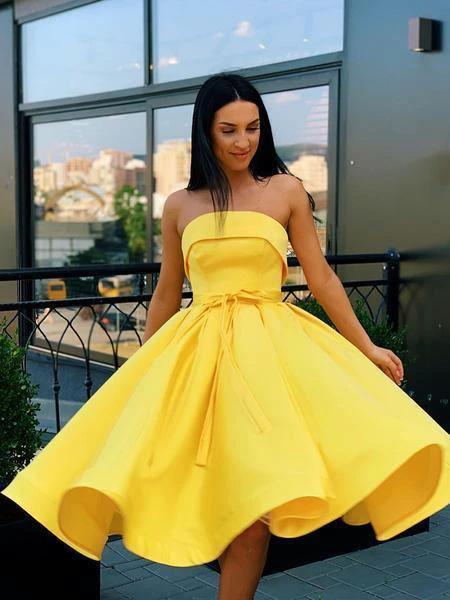 Short Strapless Pink Yellow Prom Dresses Formal Homecoming Dresses PD389 - Image 2