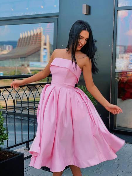 Short Strapless Pink Yellow Prom Dresses Formal Homecoming Dresses PD389 - Image 3
