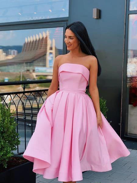 Short Strapless Pink Yellow Prom Dresses Formal Homecoming Dresses PD389 - Image 4