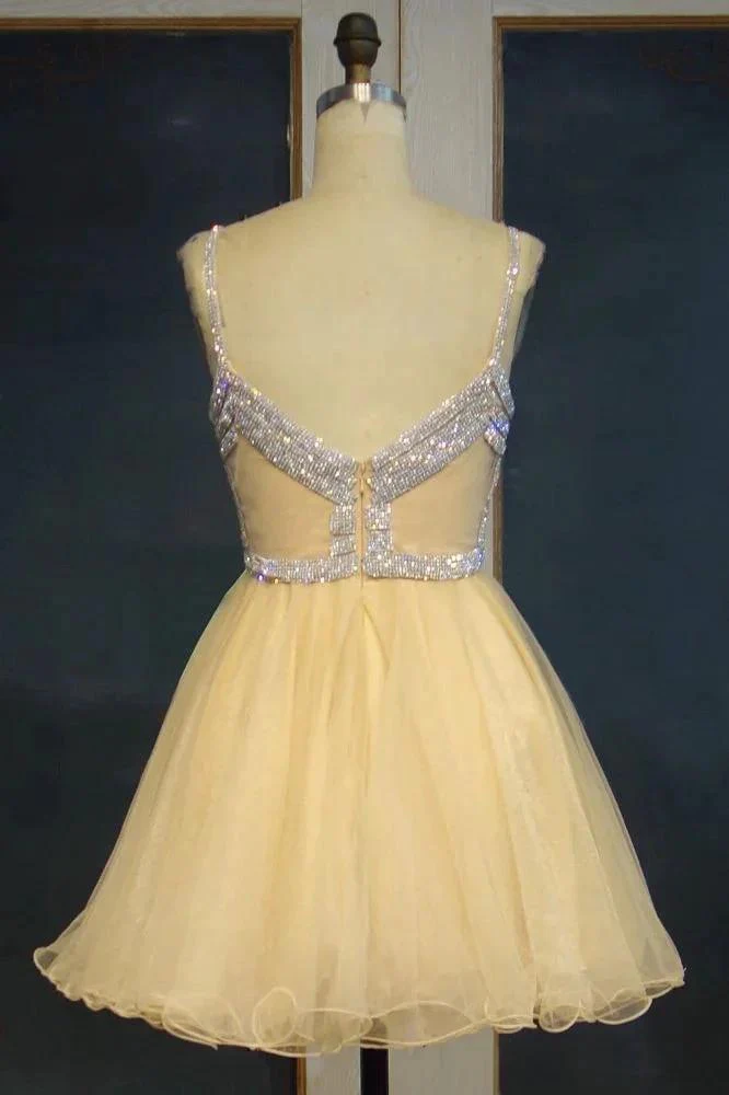 Short Tulle A-line Spaghetti Sweetheart Sequined Prom Dresses - Image 2