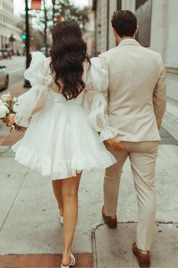Short Wedding Dresses Long Sleeves Vintage Wedding Dress WD751 - Image 3