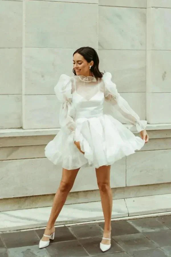 Short Wedding Dresses Long Sleeves Vintage Wedding Dress WD751 - Image 4
