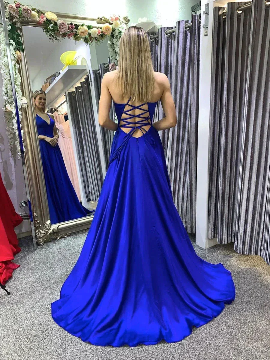 Simple A line blue long prom dress, backless blue evening dress Y367 - Image 2