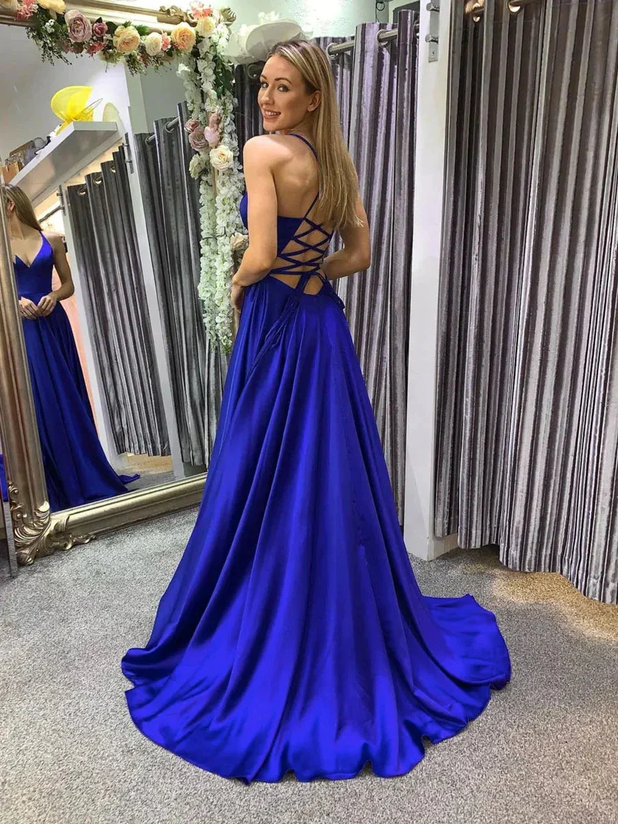 Simple A line blue long prom dress, backless blue evening dress Y367 - Image 3