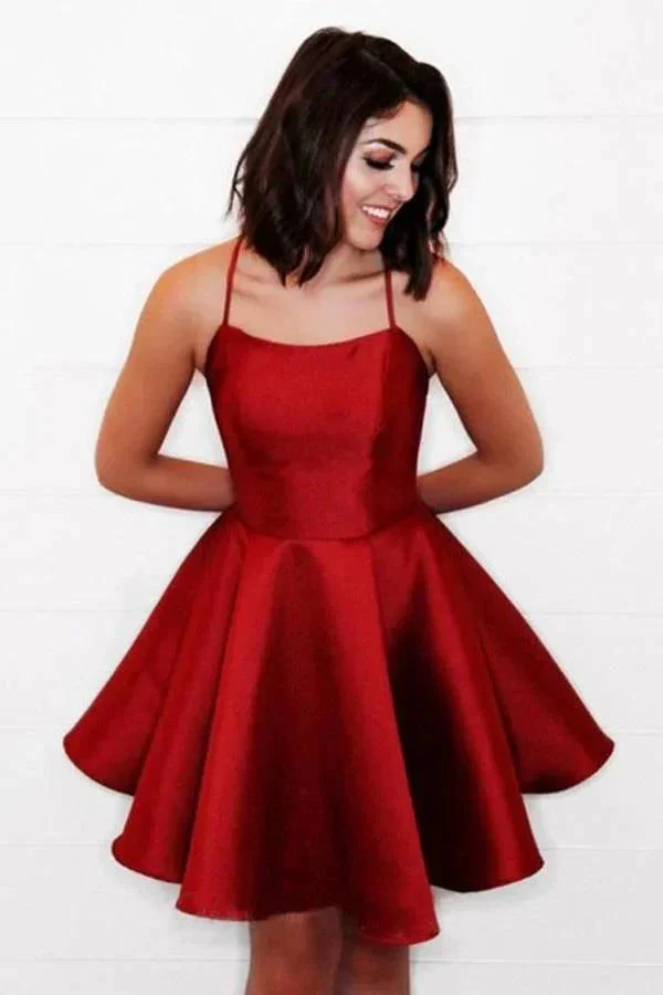 Simple A Line Cross Back Yellow Short Homecoming Dresses with Pockets  PD280 - Image 2