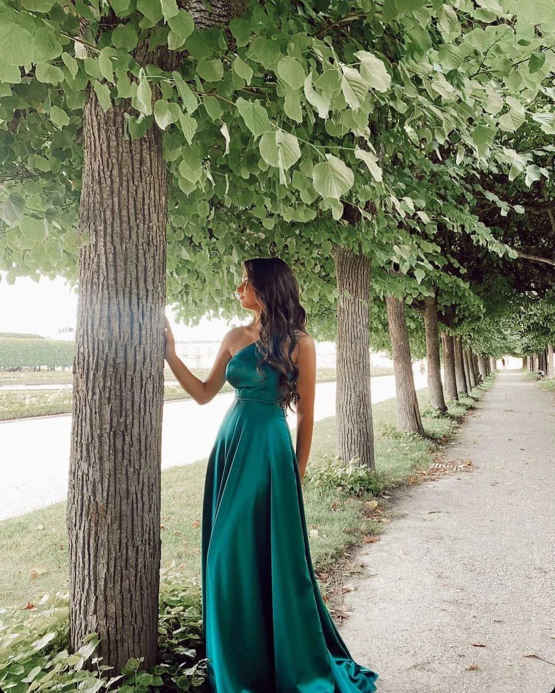 Simple A-line One Shoulder Satin Long Prom Dress - Image 2