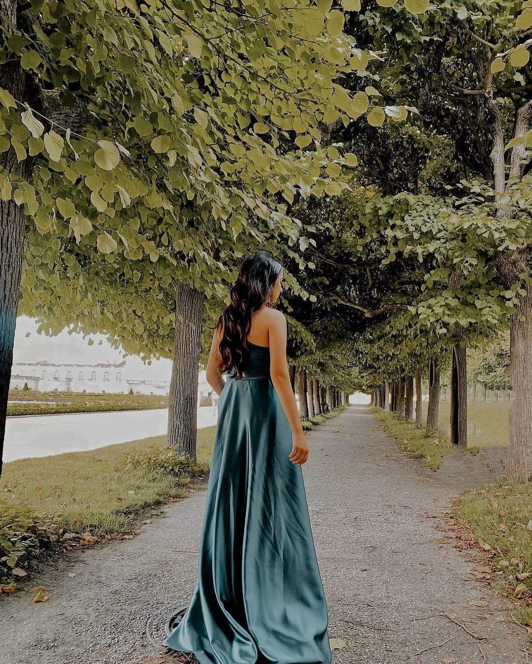 Simple A-line One Shoulder Satin Long Prom Dress - Image 3