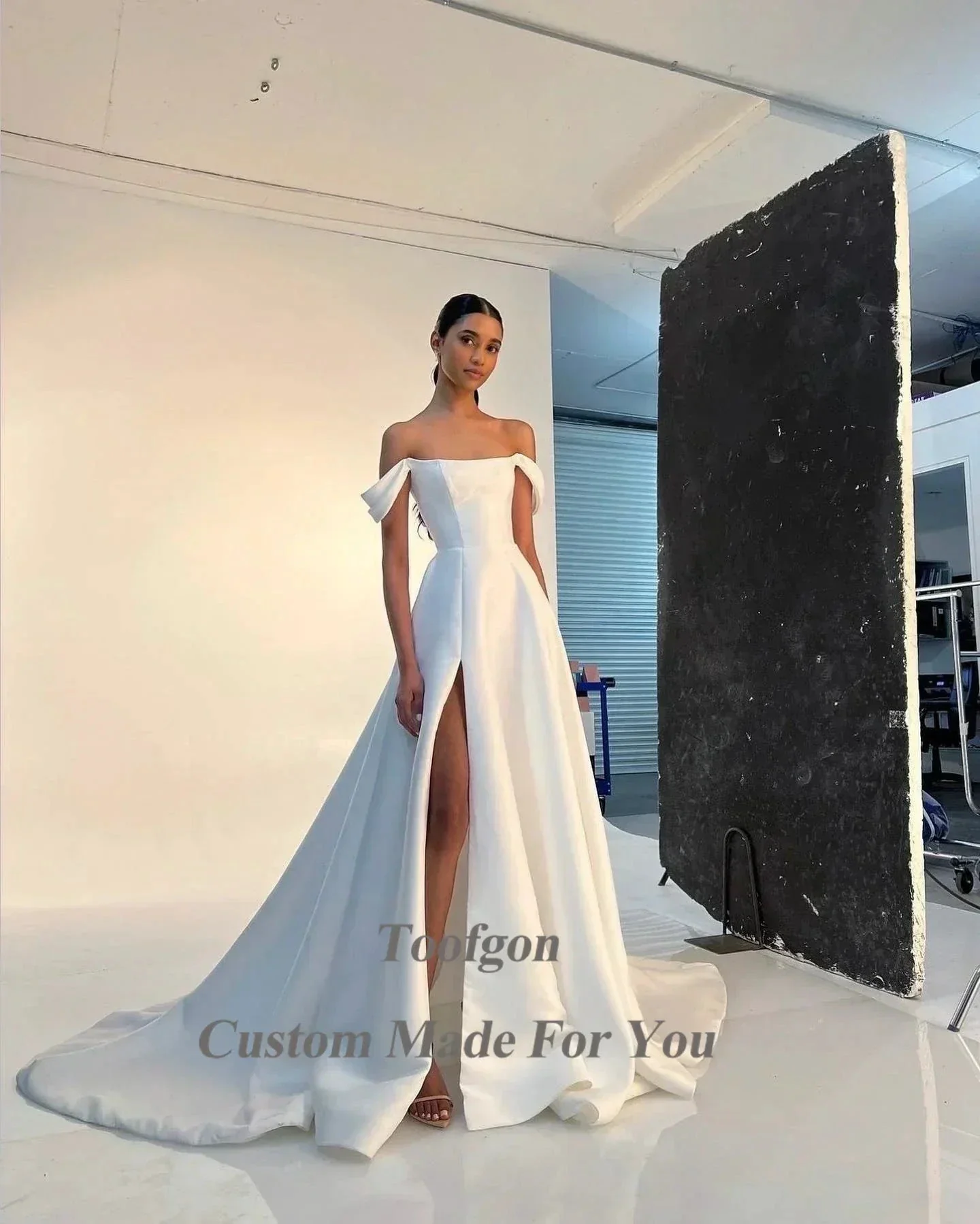 Simple A Line Satin Bride Wedding Dresses Strapless High Split Bridal Dress Women Formal Special Party Bridal Gowns - Image 2