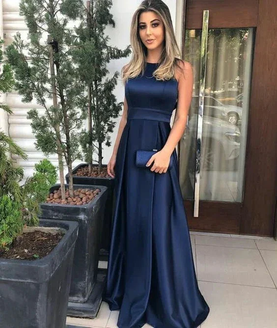 Simple A-line Satin Long Prom Dress Fashion Evening Dress Y5755 - Image 2