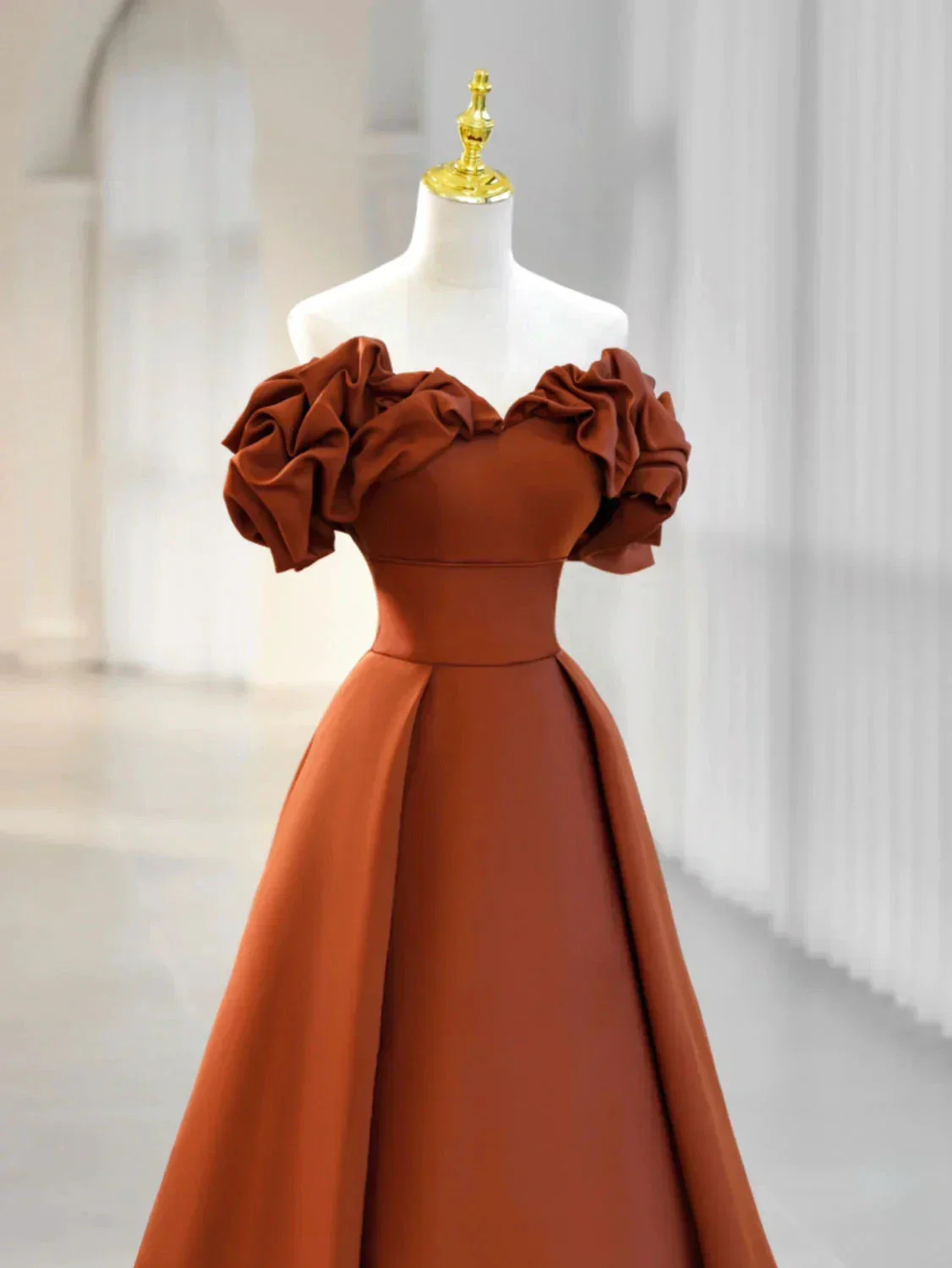 Simple A-Line Satin Orange Long Prom Dress, Orange Formal Evening Dress Y2585 - Image 2