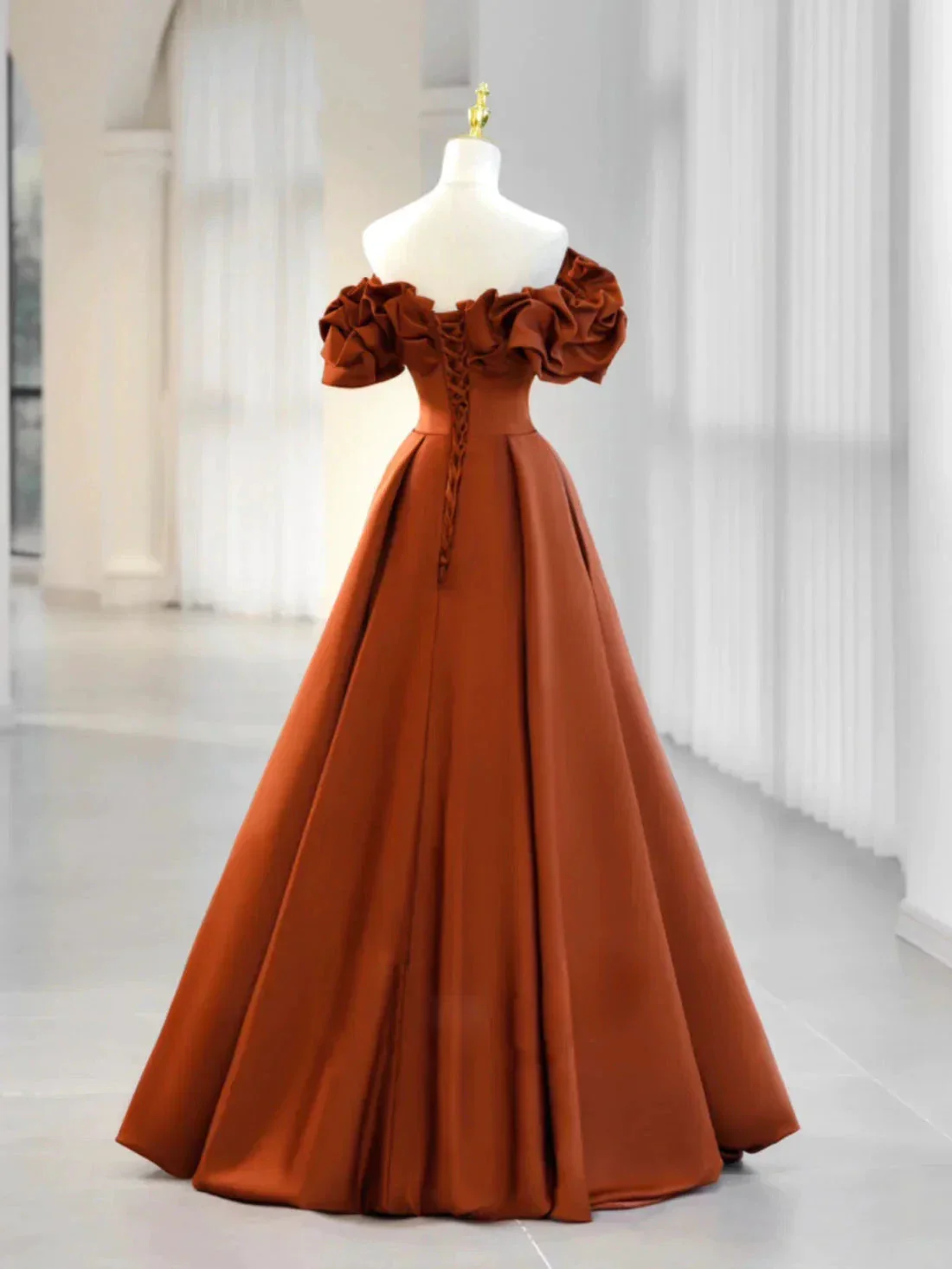 Simple A-Line Satin Orange Long Prom Dress, Orange Formal Evening Dress Y2585 - Image 3