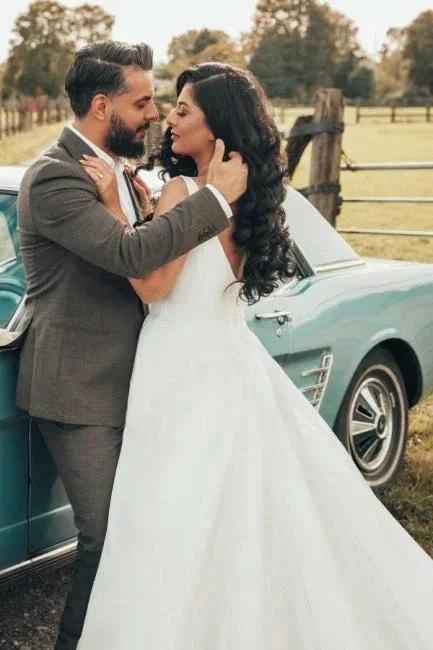 Simple A-line Satin Sleeveless Wedding Dress With Side Slit - Image 4