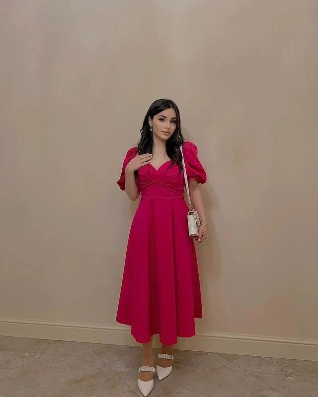 Simple A-Line Short Sleeves Evening Dress,Retro Style Party Gown Y5505 - Image 2