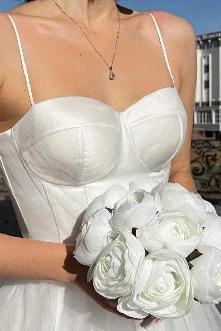 Simple A-Line Short Spaghetti Straps Tulle Wedding Dresses - Image 3