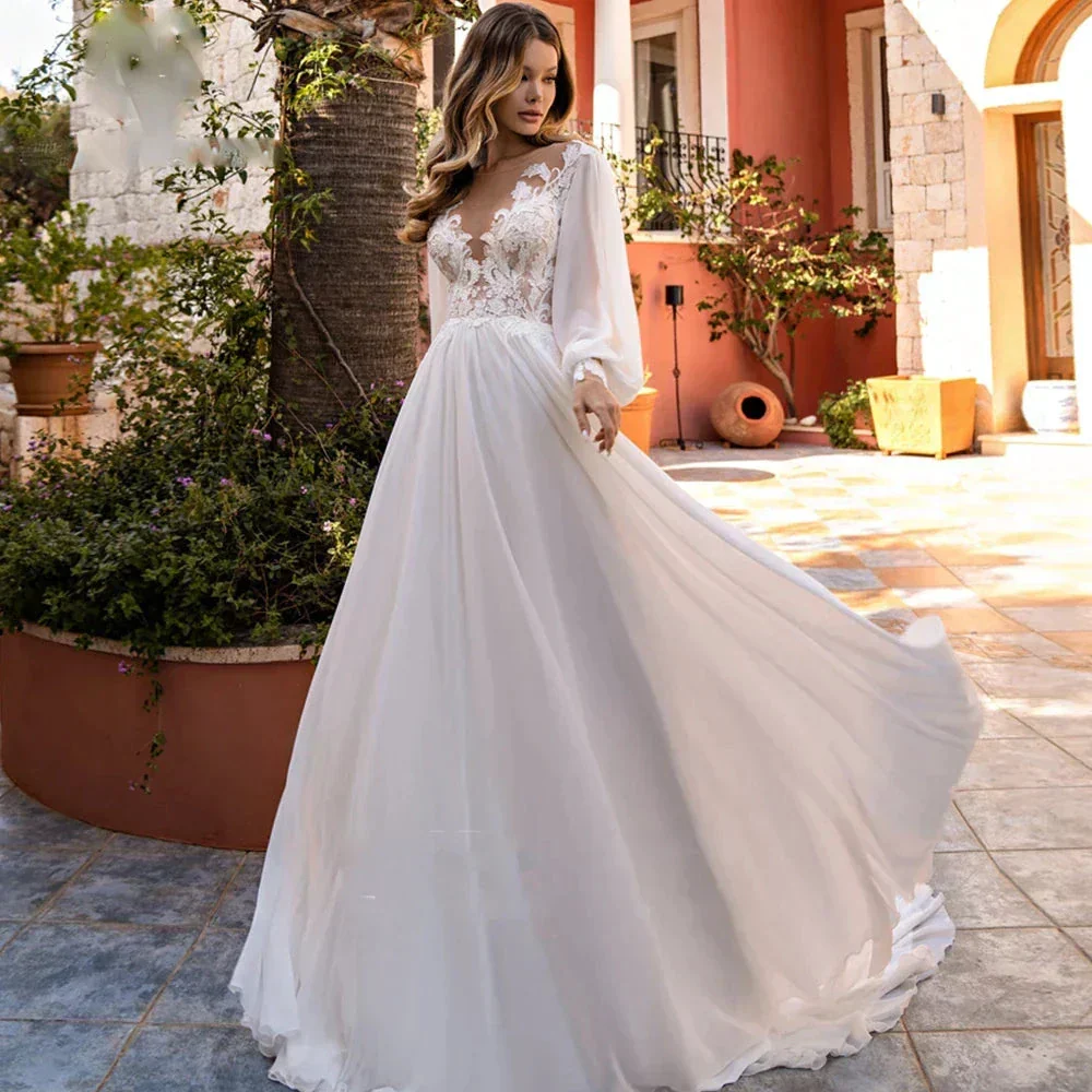 Simple A-Line V-neck Chiffon Wedding Dress Women's Elegant Decal Back Button Design Bridal Gowns Beach Party Welcome Vestido Nov - Image 4
