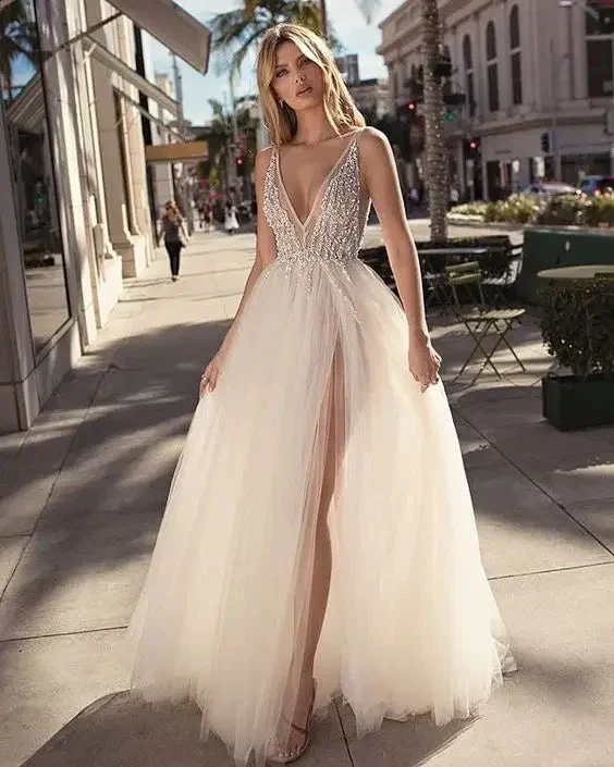 Simple  A-line Wedding Dresses 2023 Chiffon Appliques Bride Party Gowns Lace Custom Bridal  Robe De Mariee vestido de noiva - Image 3