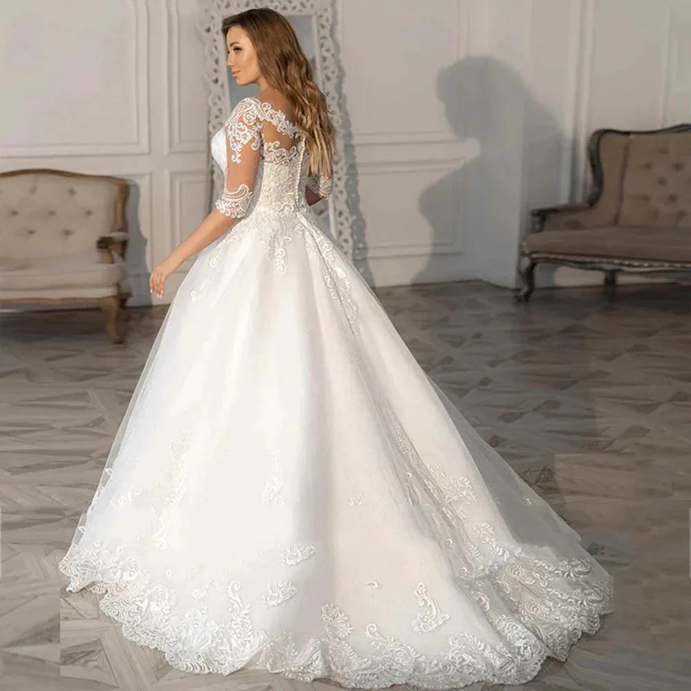Simple A-Line Wedding Dresses Plus Size Women V-Neck Bride Gowns Half Sleeves Applique Vestido De Noiva Custom Made - Image 2