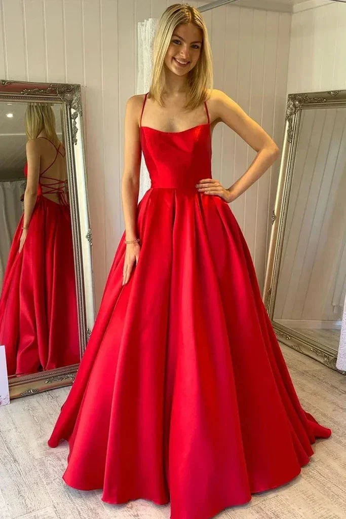 Simple Backless Red Satin Long Prom Dress, Backless Red Formal Dress, Red Evening Dress Y219 - Image 2