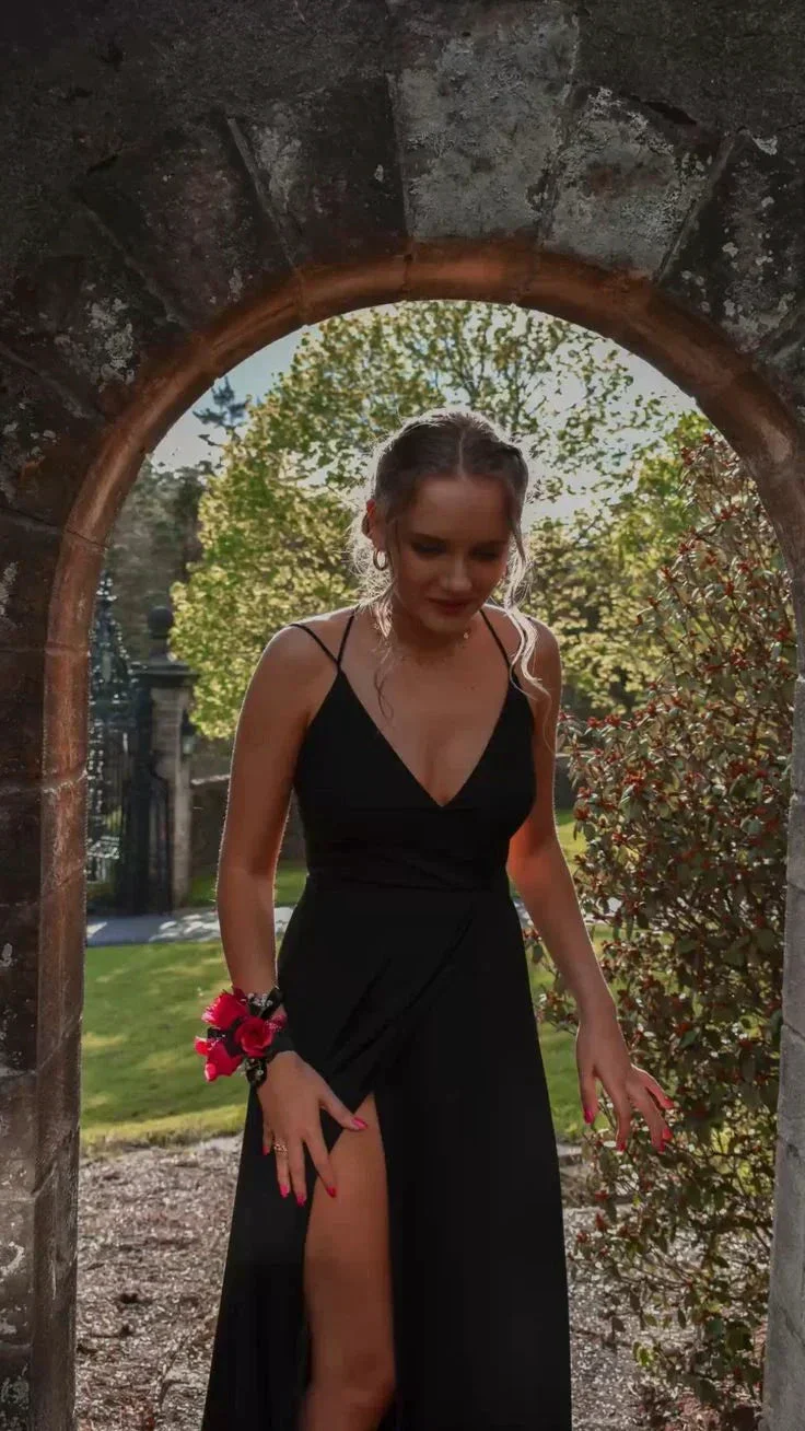 Simple Black A-line Prom Dress Black Evening Dress Winter Dance Dress Y5447 - Image 3