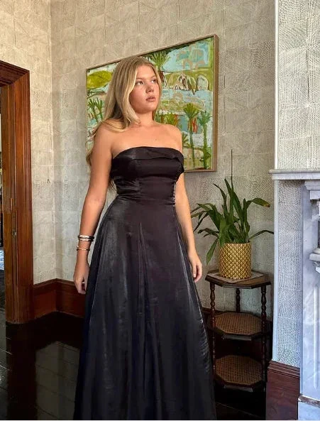 Simple Black Strapless A Line Evening Dress Long Prom Dress Y8303 - Image 3