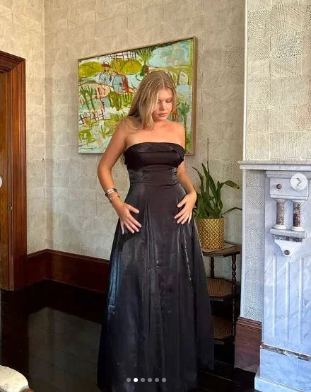 Simple Black Strapless A Line Evening Dress Long Prom Dress Y8303 - Image 5