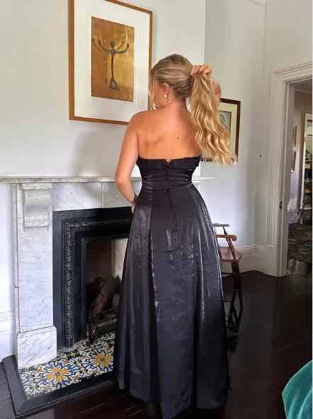 Simple Black Strapless A Line Evening Dress Long Prom Dress Y8303 - Image 6