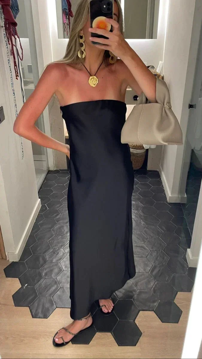 Simple Black Strapless Evening Dress Black Party Gown Y5081 - Image 2
