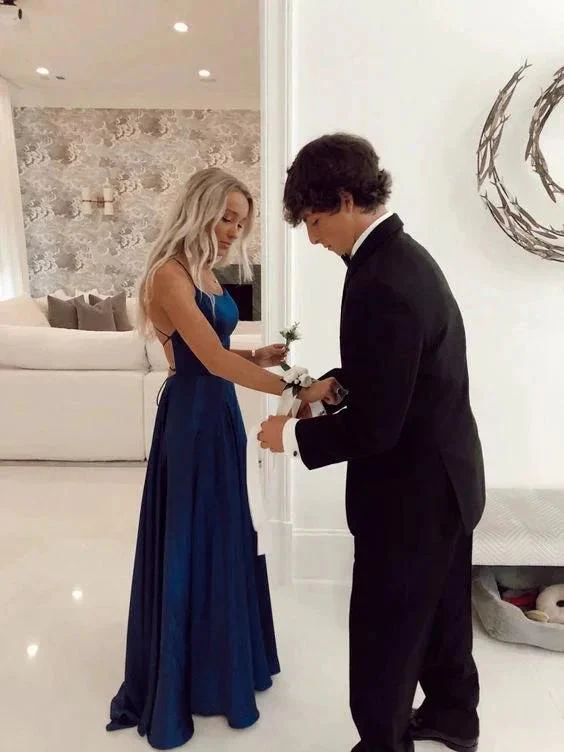 Simple Navy Blue Senior Prom Dress Classic Evening Dress Y18 - Image 2