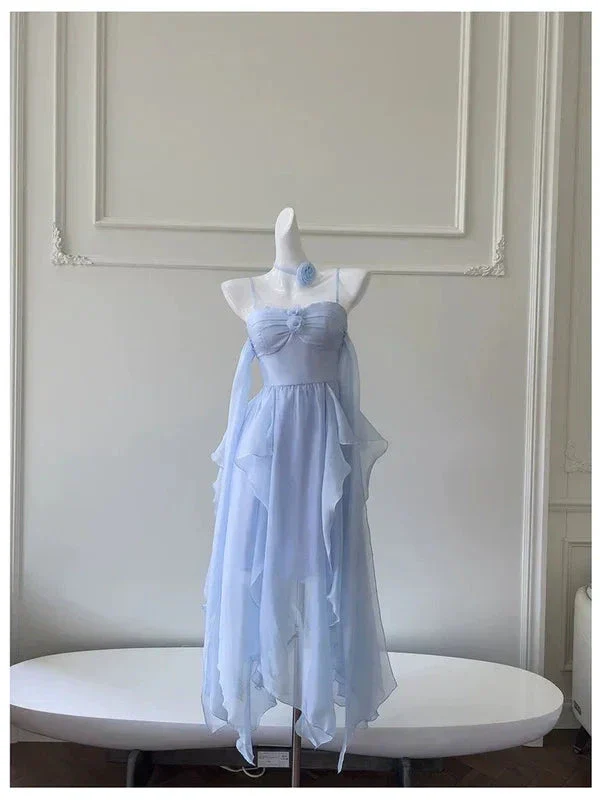 Simple Blue Spaghetti Straps Chiffon Homecoming Dress Party Dress Y8581 - Image 2