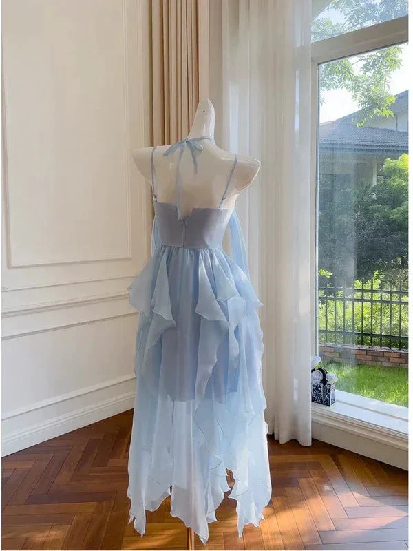 Simple Blue Spaghetti Straps Chiffon Homecoming Dress Party Dress Y8581 - Image 3