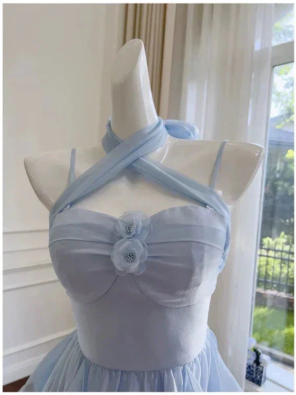 Simple Blue Spaghetti Straps Chiffon Homecoming Dress Party Dress Y8581 - Image 4