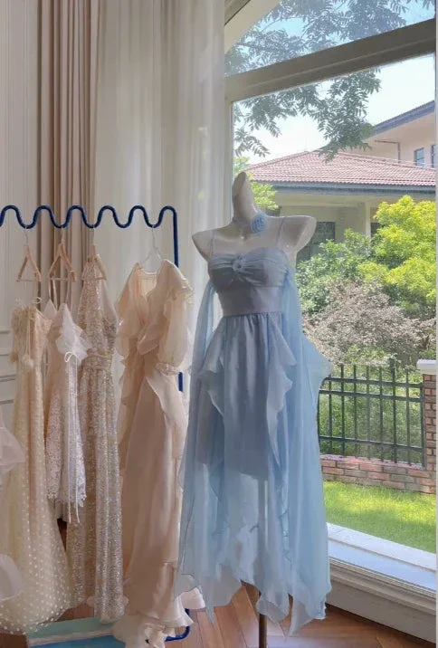 Simple Blue Spaghetti Straps Chiffon Homecoming Dress Party Dress Y8581 - Image 5