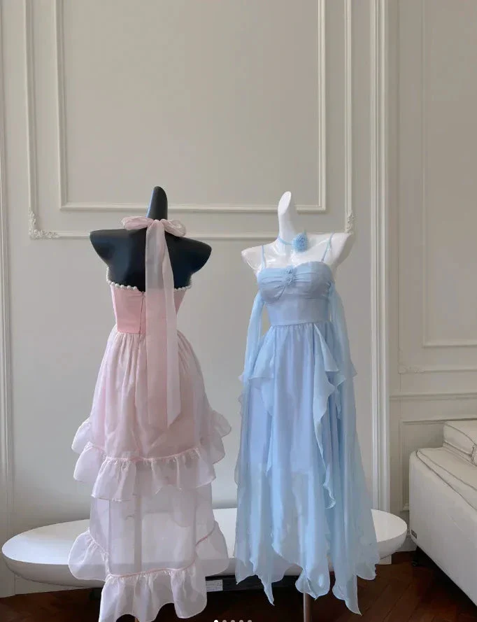 Simple Blue Spaghetti Straps Chiffon Homecoming Dress Party Dress Y8581 - Image 6