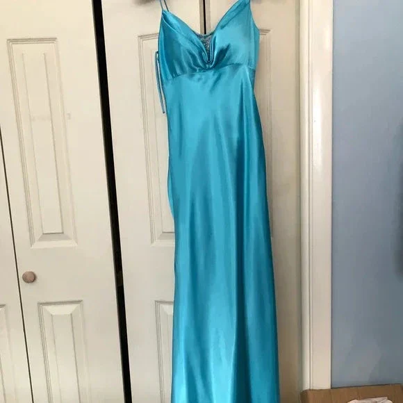Simple Blue Spaghetti Straps Satin Mermaid Evening Dress Formal Prom Dress Y8404 - Image 2