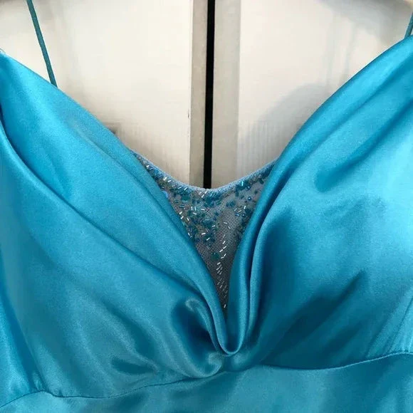 Simple Blue Spaghetti Straps Satin Mermaid Evening Dress Formal Prom Dress Y8404 - Image 3