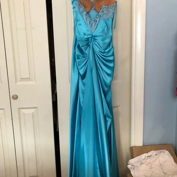 Simple Blue Spaghetti Straps Satin Mermaid Evening Dress Formal Prom Dress Y8404 - Image 4