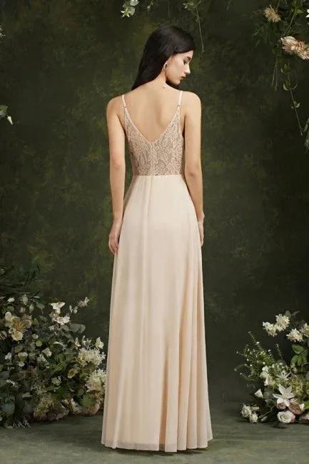 Simple Champagne Spaghetti Straps Sleeveless A-Line Satin Prom Dresses with Ruffles - Image 2