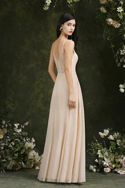 Simple Champagne Spaghetti Straps Sleeveless A-Line Satin Prom Dresses with Ruffles - Image 6