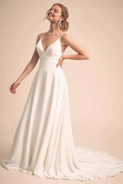 Simple V Neck Spaghetti Straps Chiffon A Line Wedding Dress With Lace Back Bridal Gown 2025 - Image 3