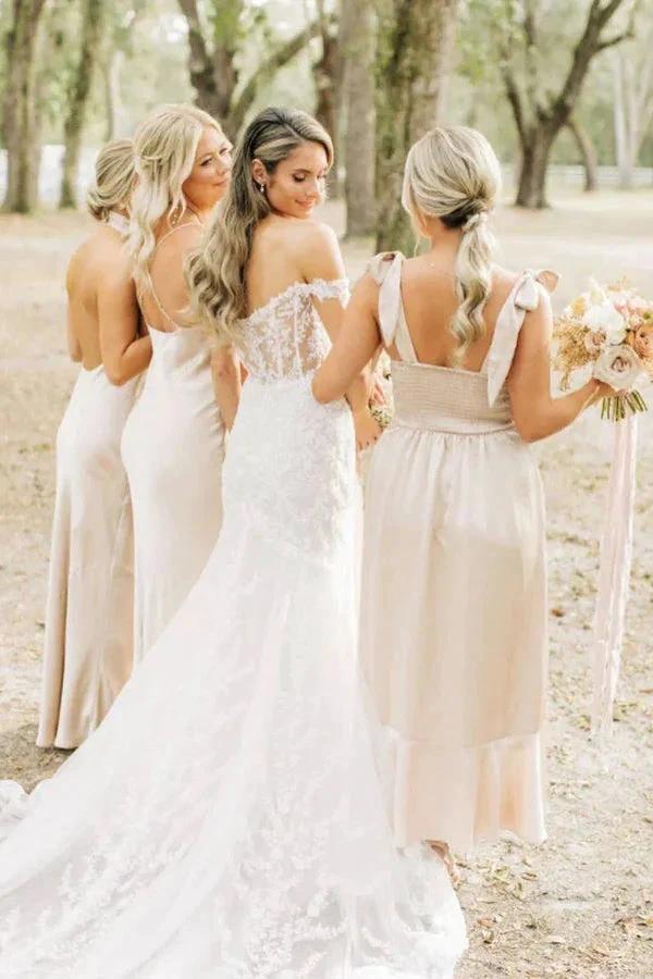 Simple Elegant Long Champagne Bridesmaid Dress BD131 - Image 2