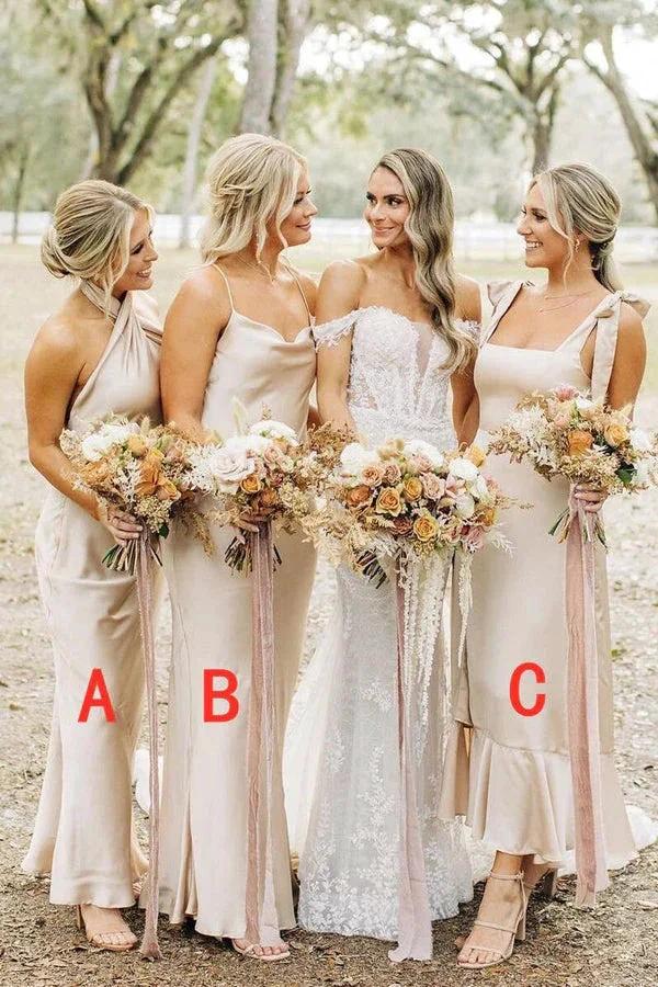 Simple Elegant Long Champagne Bridesmaid Dress BD131 - Image 3