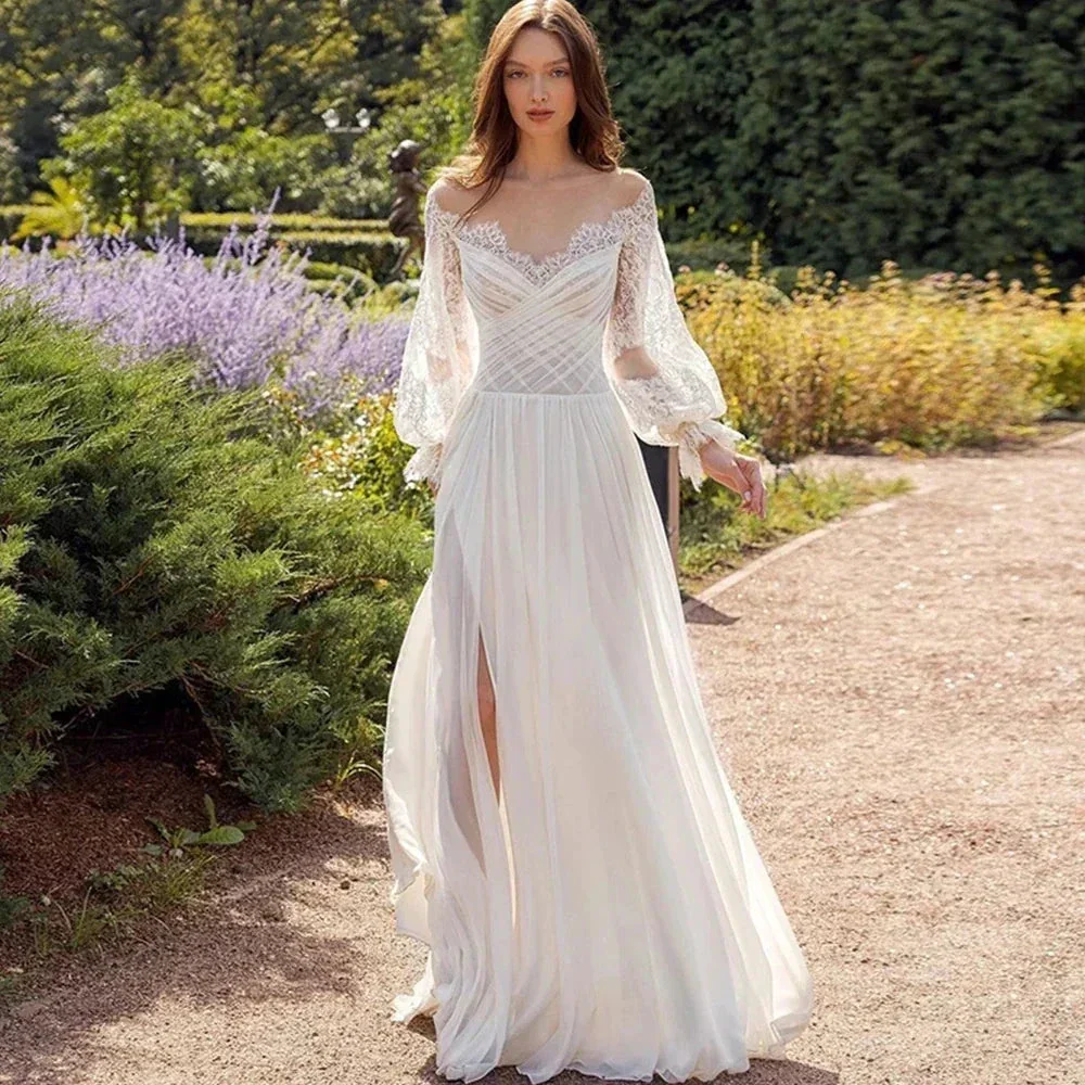 Simple Elegant New Sexy Off Shoulder Sweetheart High Fork V-Neck A-Line Wedding Dresses For Women Simple Bridal Gowns Robe 2023 - Image 4