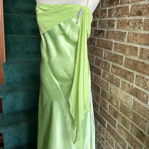 Simple Green Satin Chiffon Evening Dress Long Prom Dress Y8201 - Image 3