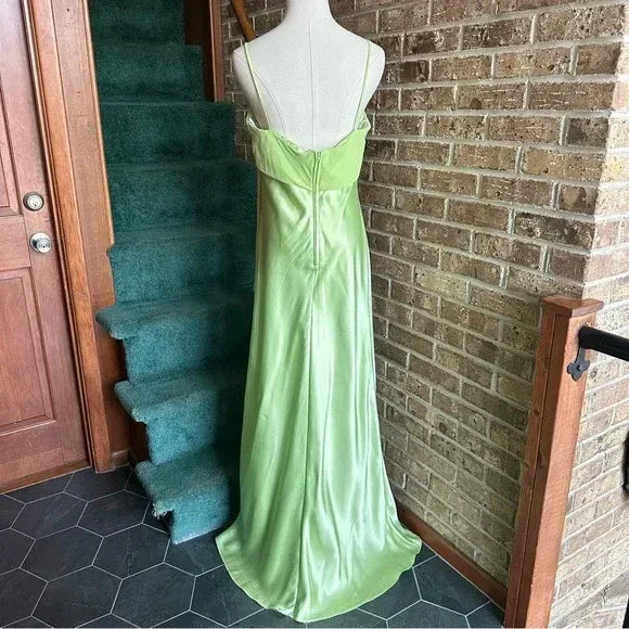 Simple Green Satin Chiffon Evening Dress Long Prom Dress Y8201 - Image 4