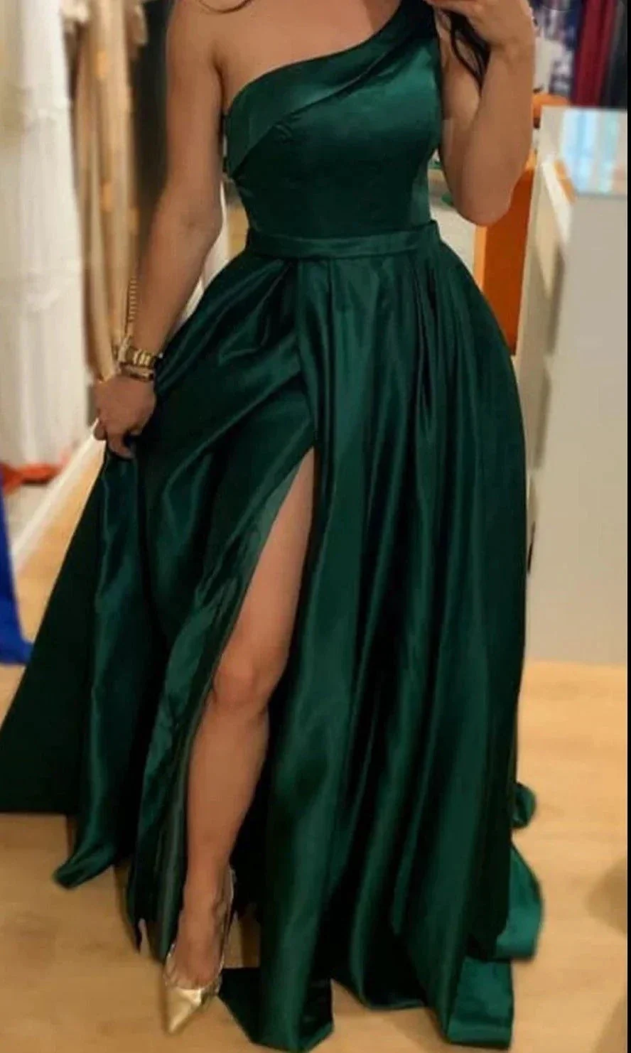 Simple Green Satin Long Evening Dress Green Graduation Dress Y4296 - Image 2