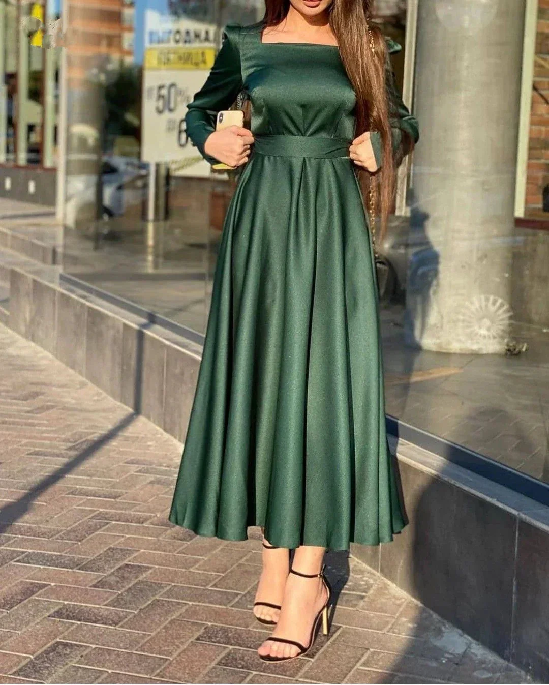 Simple Green Square Neckline A-line Prom Dress,Green Evening Dress Y5553 - Image 2