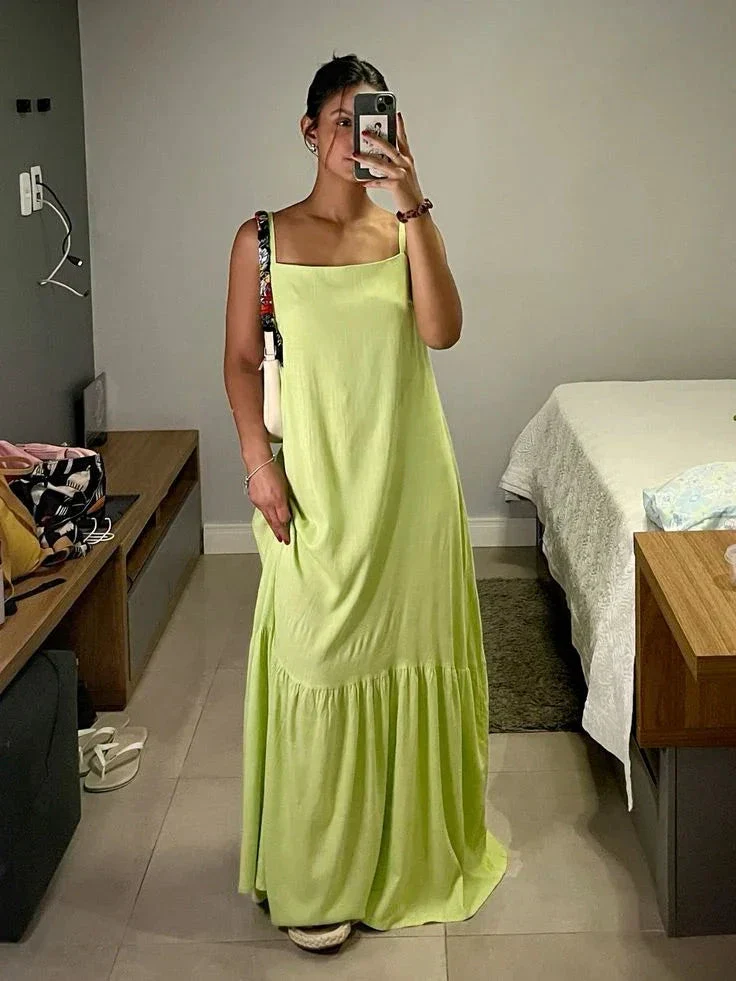 Simple Green Straps Long Evening Dress Green Maxi Dress Y6938 - Image 2