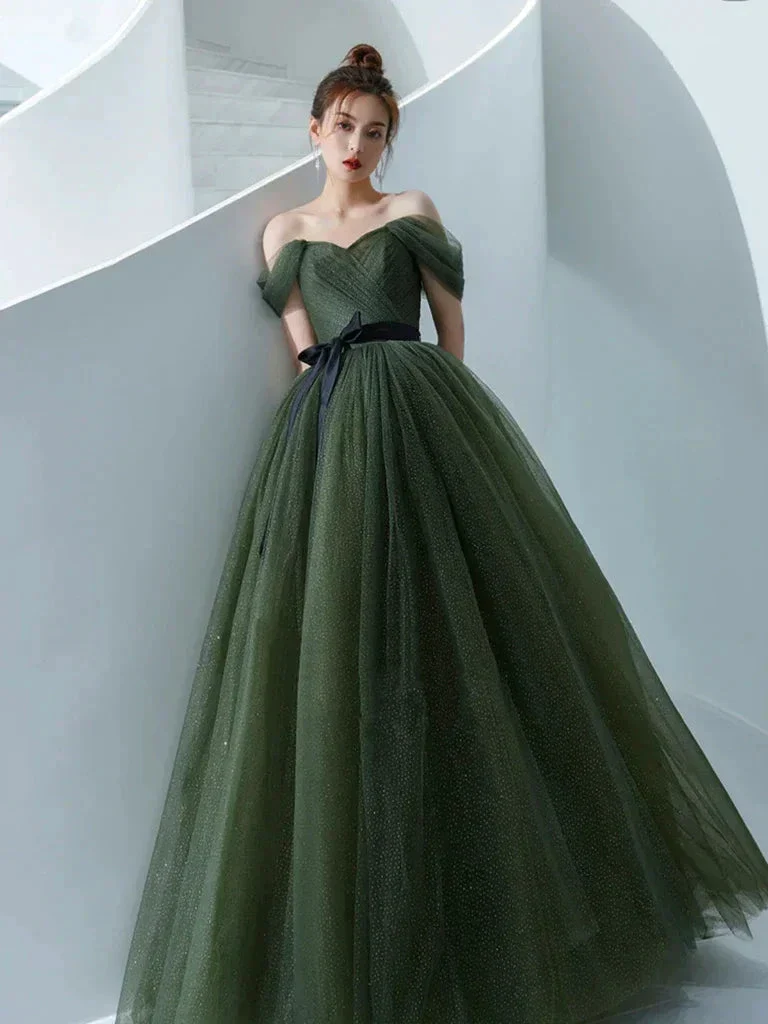 Simple green tulle long prom dress, green tulle evening dress Y1554 - Image 2